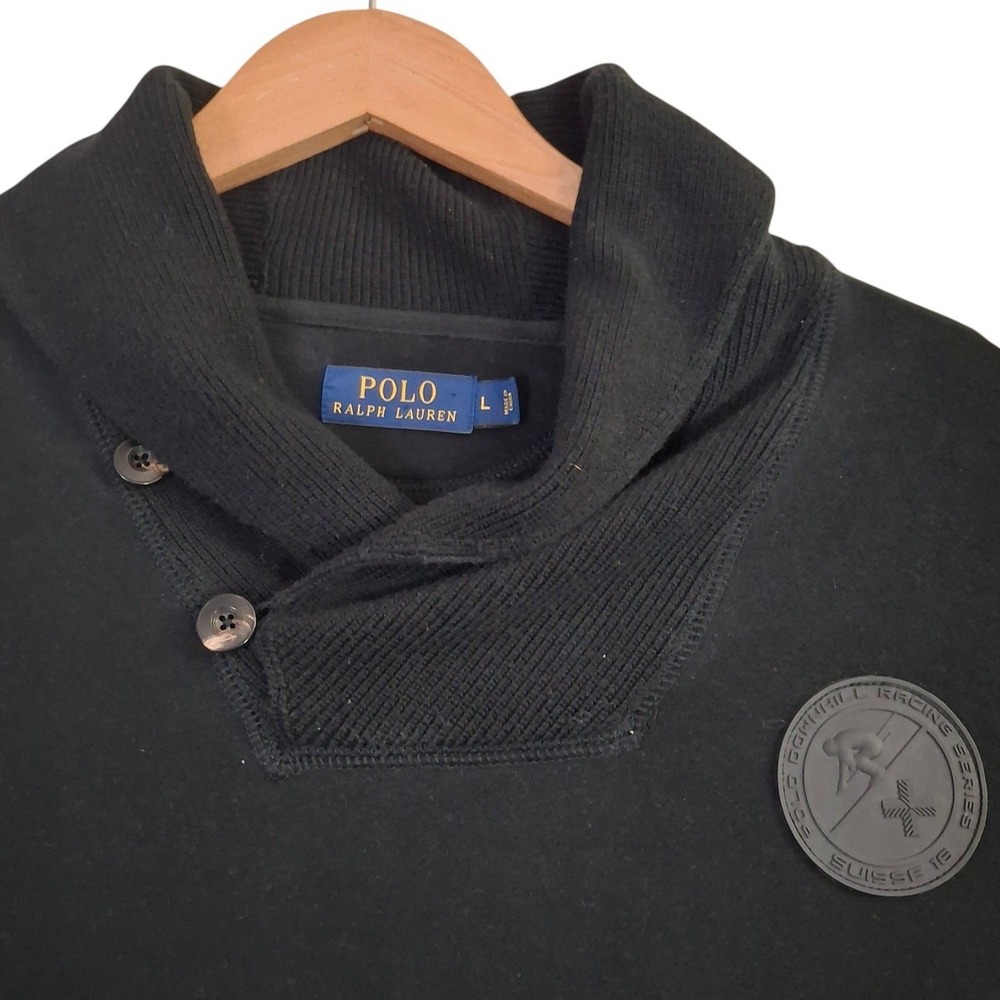 Polo Ralph Lauren Downhill Racing Sweater Men's L Black Shawl Collar Sweatshirt